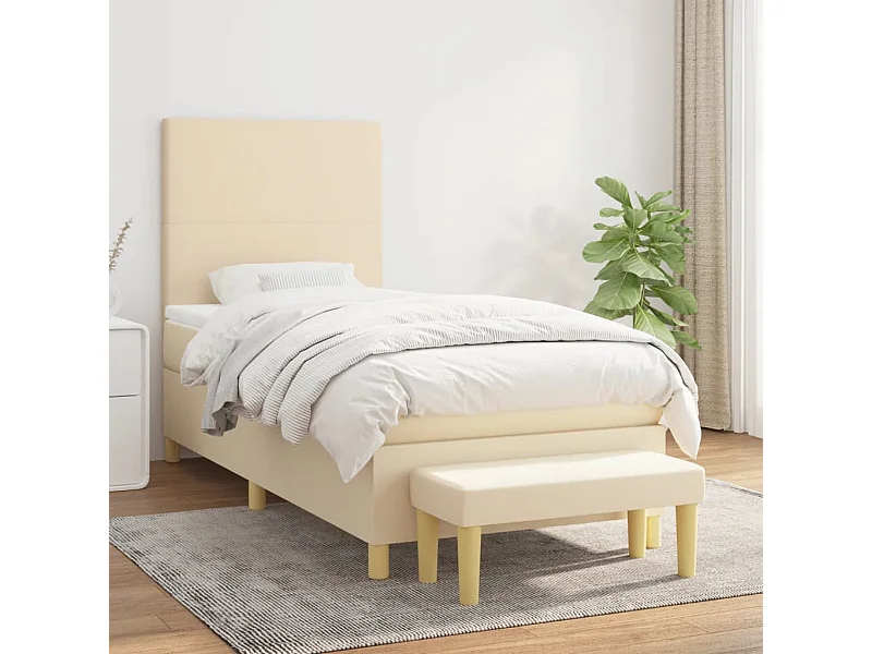 Ensemble complet boxspring + matelas + Banc Crème 90x200 cm Tissu FR18997