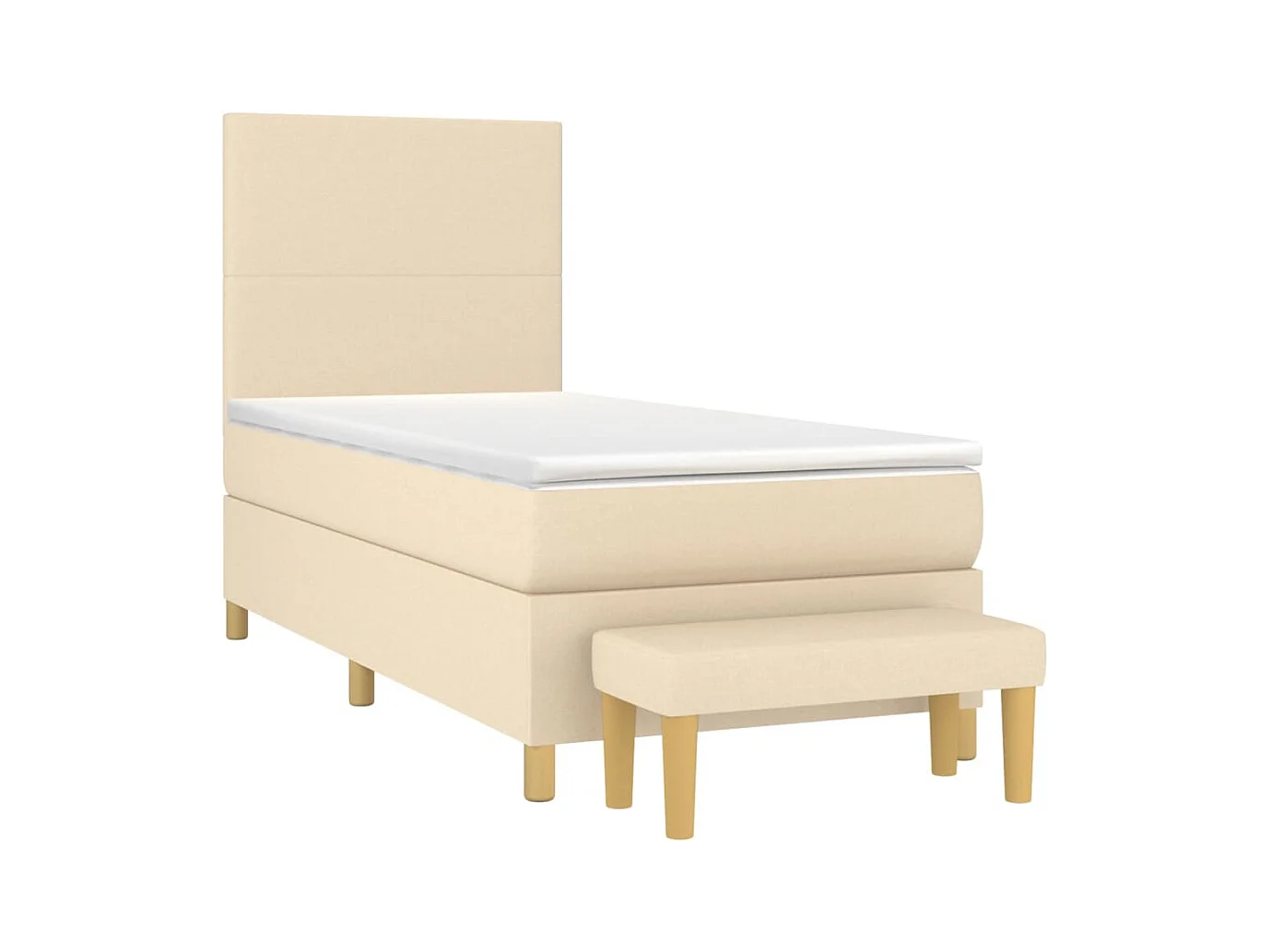 Ensemble complet boxspring + matelas + Banc Crème 90x200 cm Tissu FR18997