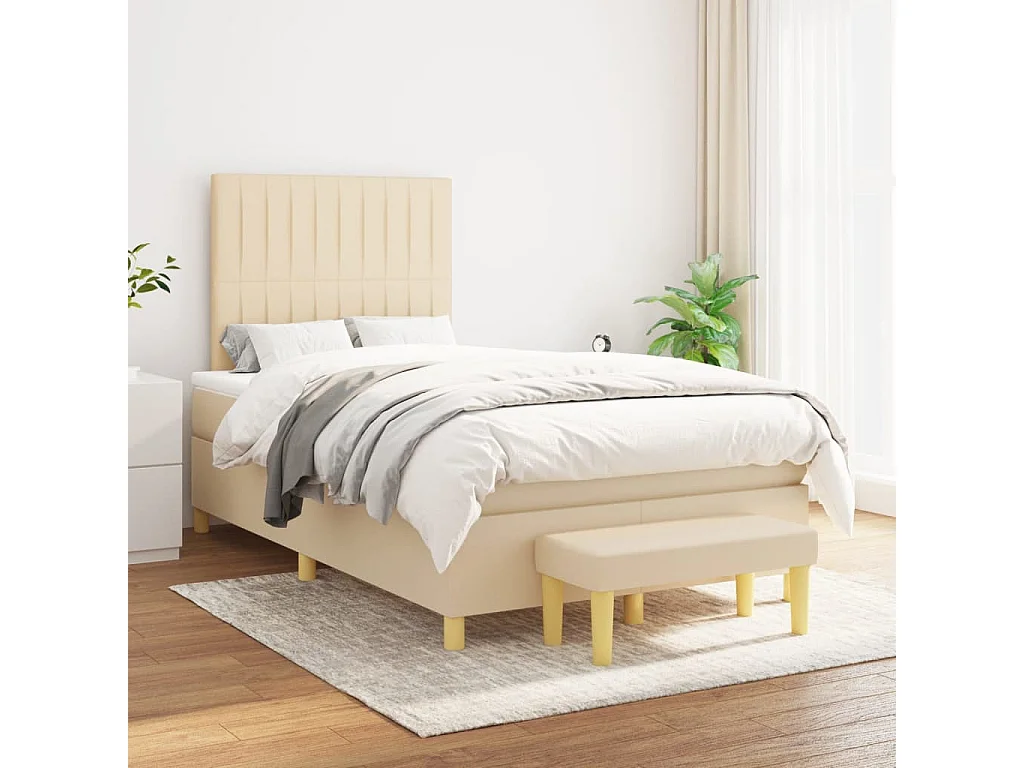 Ensemble complet boxspring + matelas + Banc Crème 120x200 cm Tissu FR32521