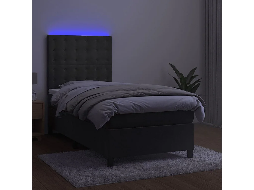 Conjunto Boxspring - 90x200 cm colchón y LED terciopelo gris oscuro ES458585