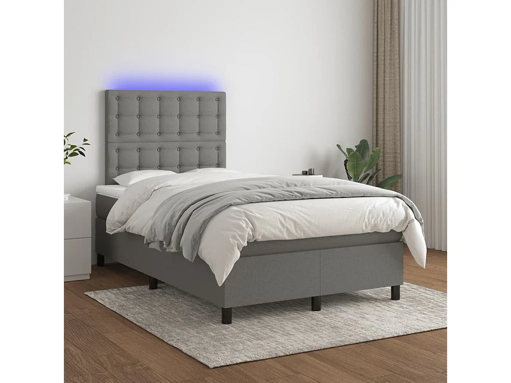 Cama continental c/ colchão e LED 120x190 cm tecido cinza-escuro PT766511