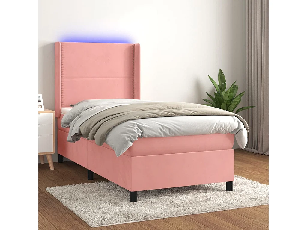 Conjunto Boxspring - 80x200 cm colchón y LED terciopelo rosa ES512538
