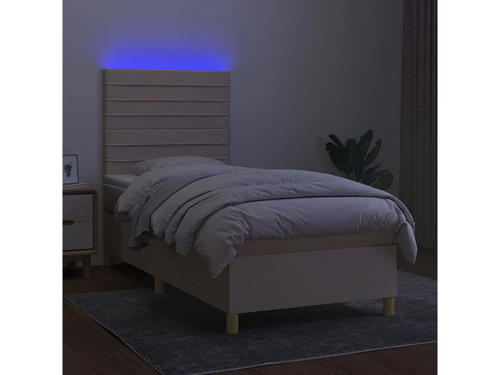 Conjunto Boxspring - 80x200 cm colchón y luces LED tela crema ES812019