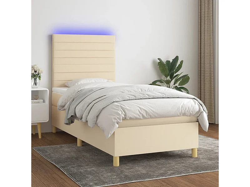 Cama continental c/ colchão e LED 80x200 cm tecido cor creme PT540675