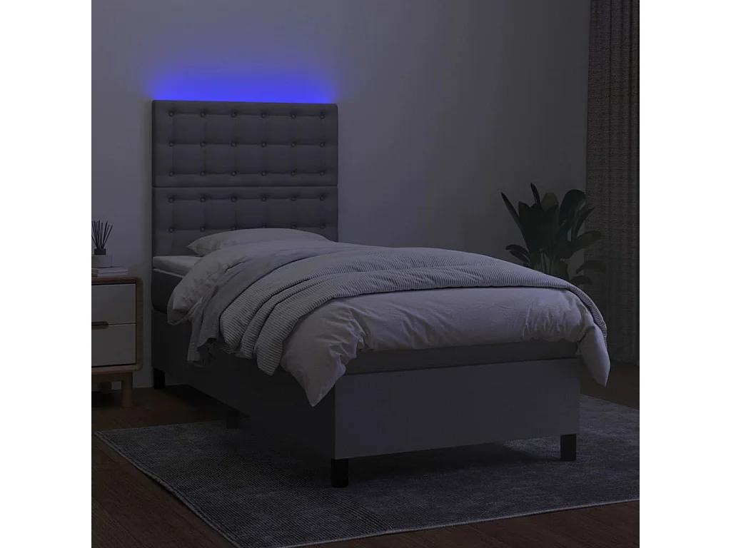 Cama continental c/ colchão e LED 90x190 cm tecido cinza-claro PT959035