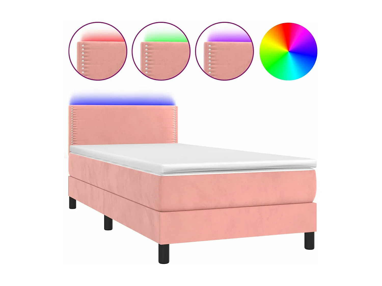 Cama continental c/ colchão/LED 100x200 cm veludo rosa PT662515