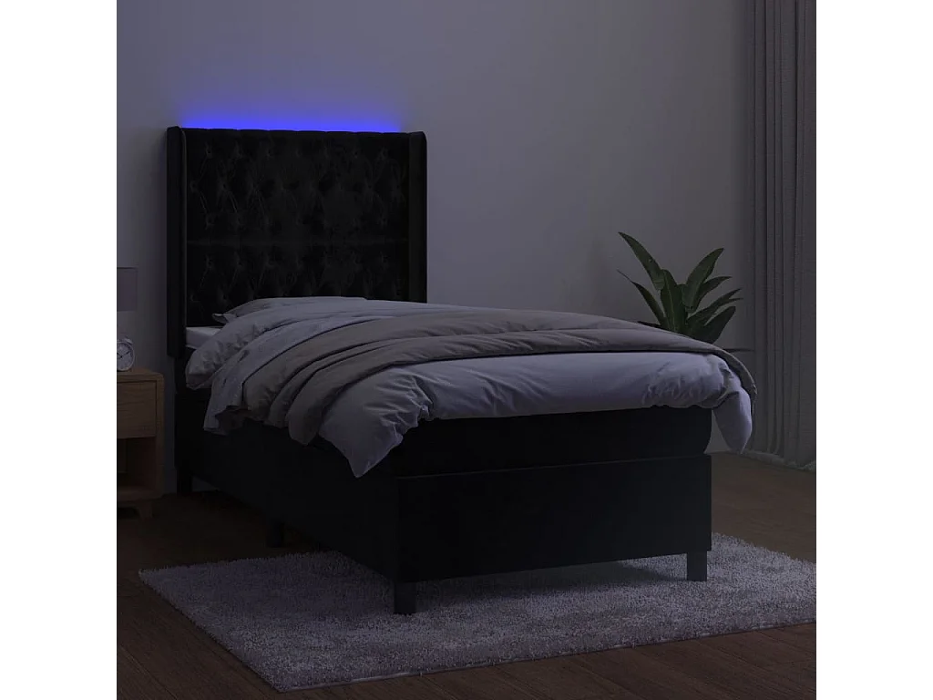 Cama continental c/ colchão/LED 90x190 cm veludo preto PT246185