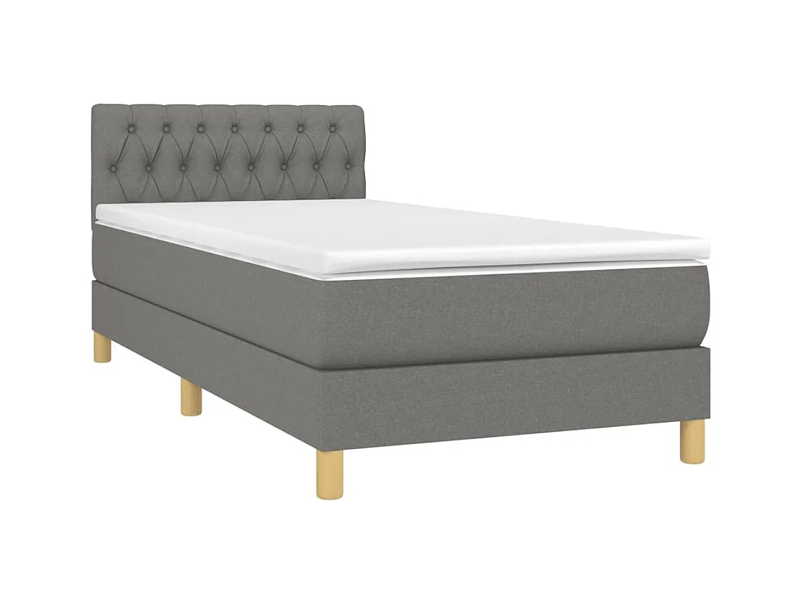 Cama continental c/ colchão e LED 100x200 cm tecido cinza-escuro PT573292