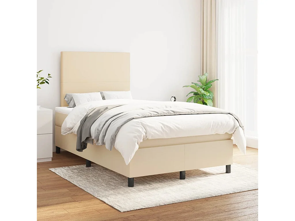 Ensemble complet boxspring + matelas crème 120x190 cm tissu FR67641