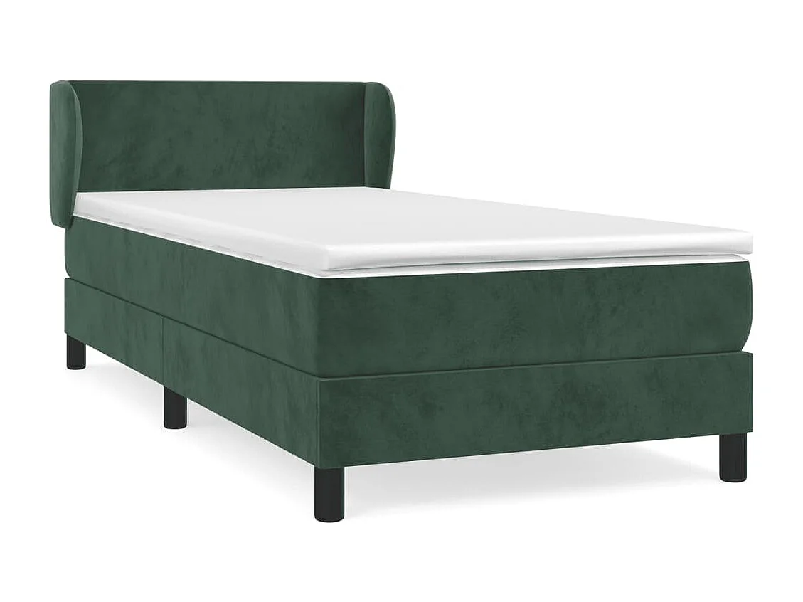 Cama continental com molas+ colchão 100x200 cm veludo verde-escuro PT891789