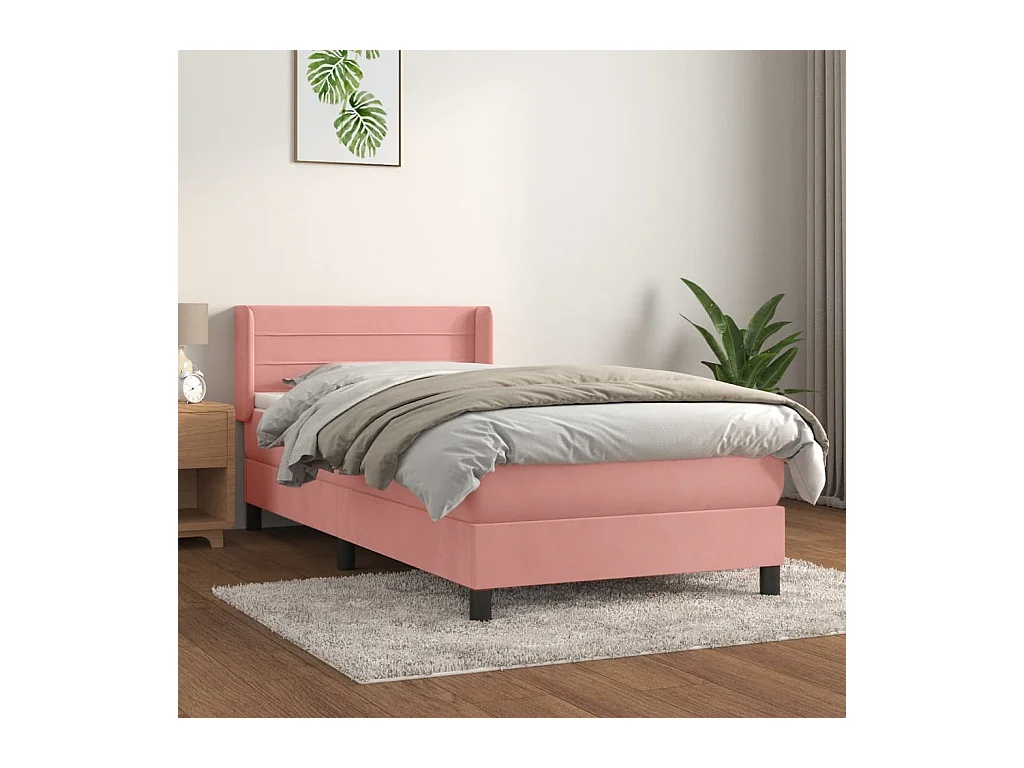 Ensemble complet boxspring + matelas Rose 80x200 cm Velours FR33592