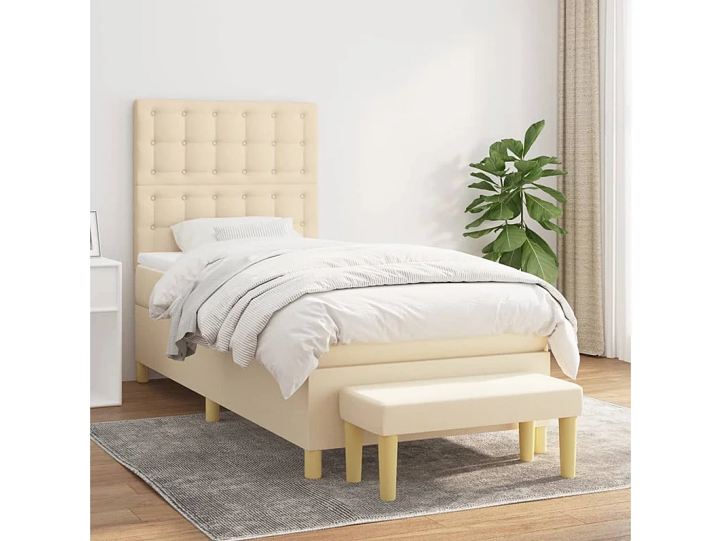 Ensemble complet boxspring + matelas + Banc Crème 100x200 cm Tissu FR98137