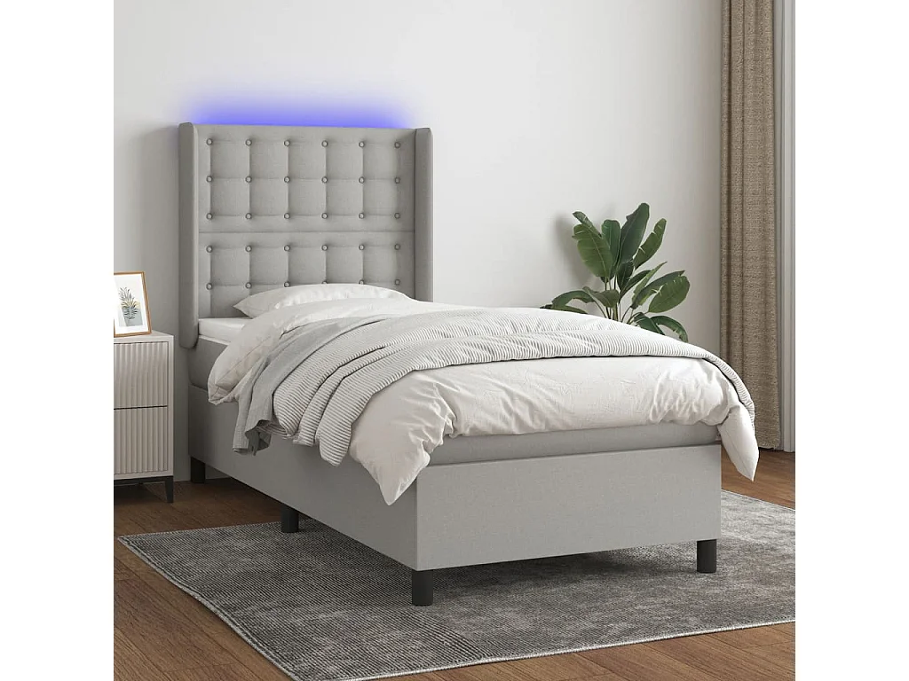 Cama continental c/ colchão e LED 90x190 cm tecido cinza-claro PT457098