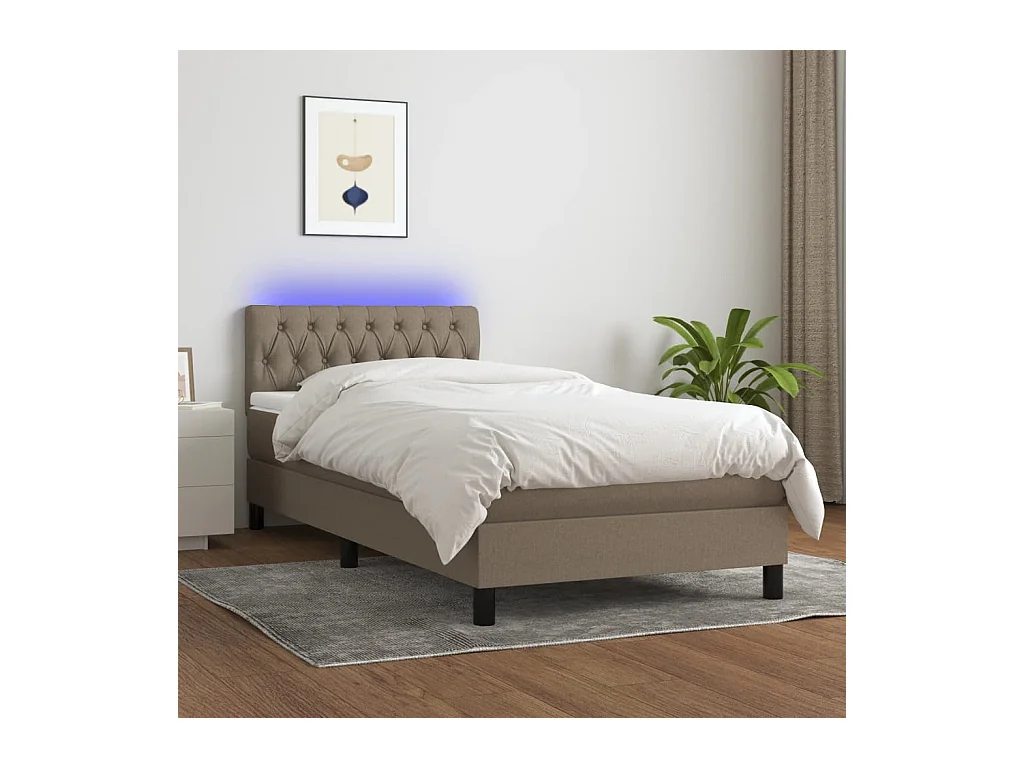 Conjunto Boxspring - 90x190 cm colchón y luces LED tela gris taupe ES857154