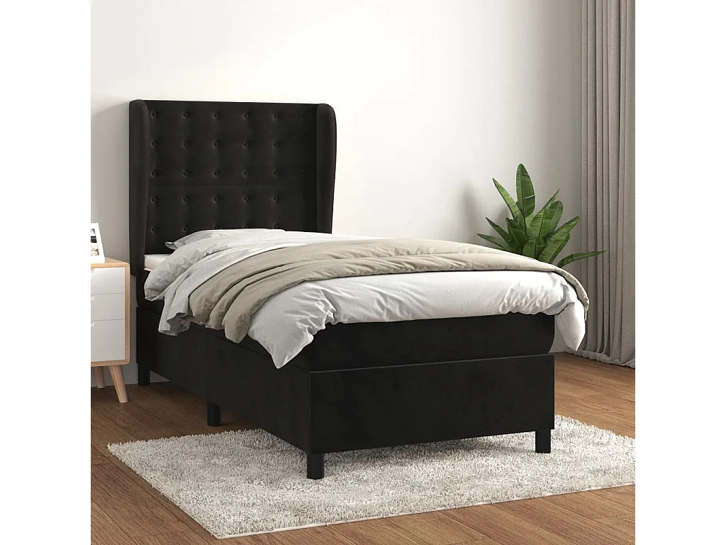 Cama continental com molas+ colchão 90x200 cm veludo preto PT832808