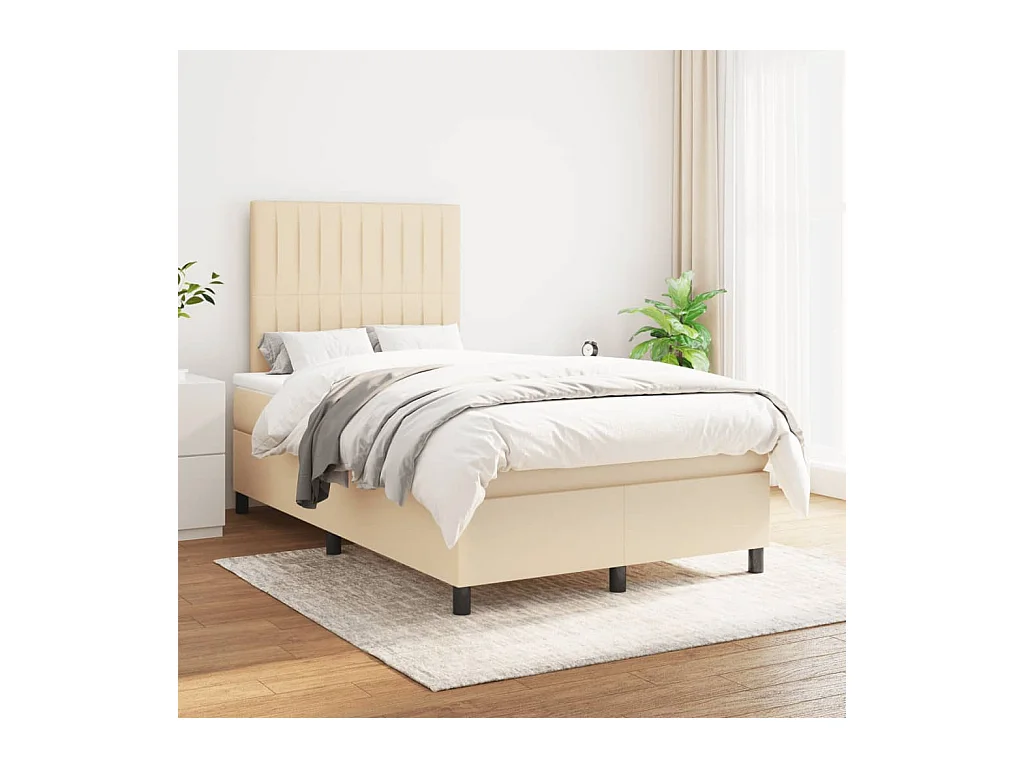 Ensemble complet boxspring + matelas crème 120x190 cm tissu FR11050
