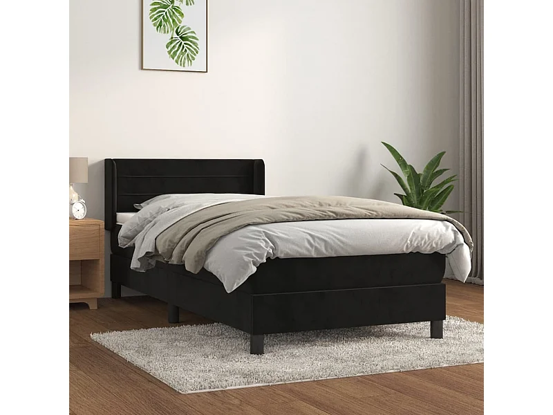 Cama continental com molas+ colchão 80x200 cm veludo preto PT788270