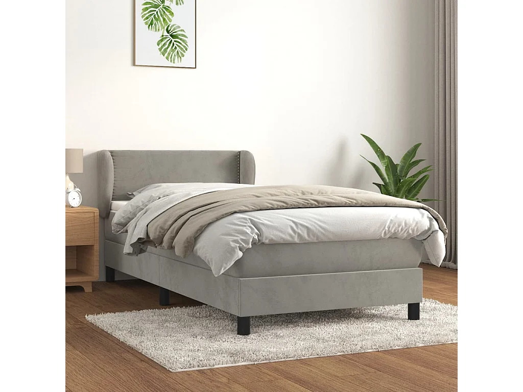Conjunto Boxspring - 90x190 cm + colchón terciopelo gris claro ES582124