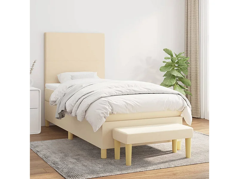 Cama continental com molas+ colchão 90x190 cm tecido cor creme PT550953