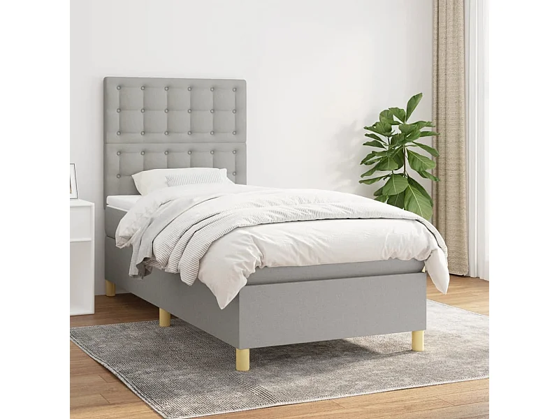Cama continental com molas+ colchão 90x200 cm tecido cinza-claro PT432248