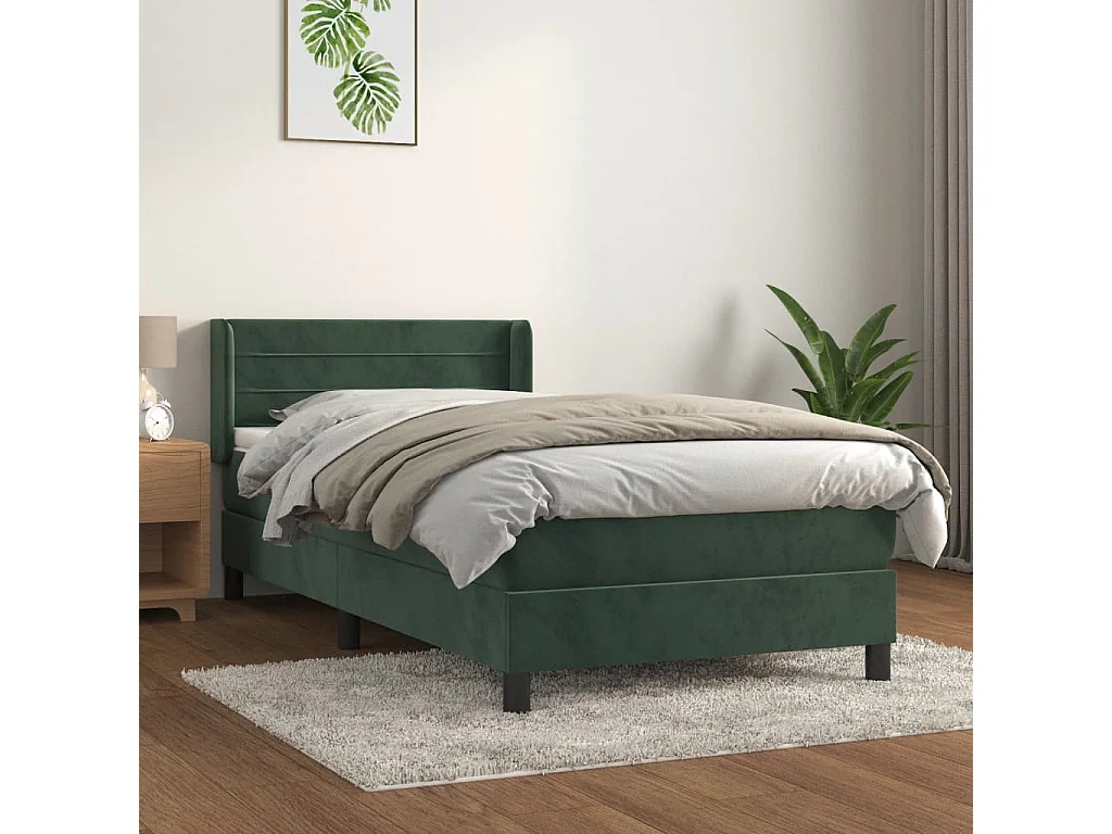 Conjunto Boxspring - 100x200 cm + colchón terciopelo verde oscuro ES948407