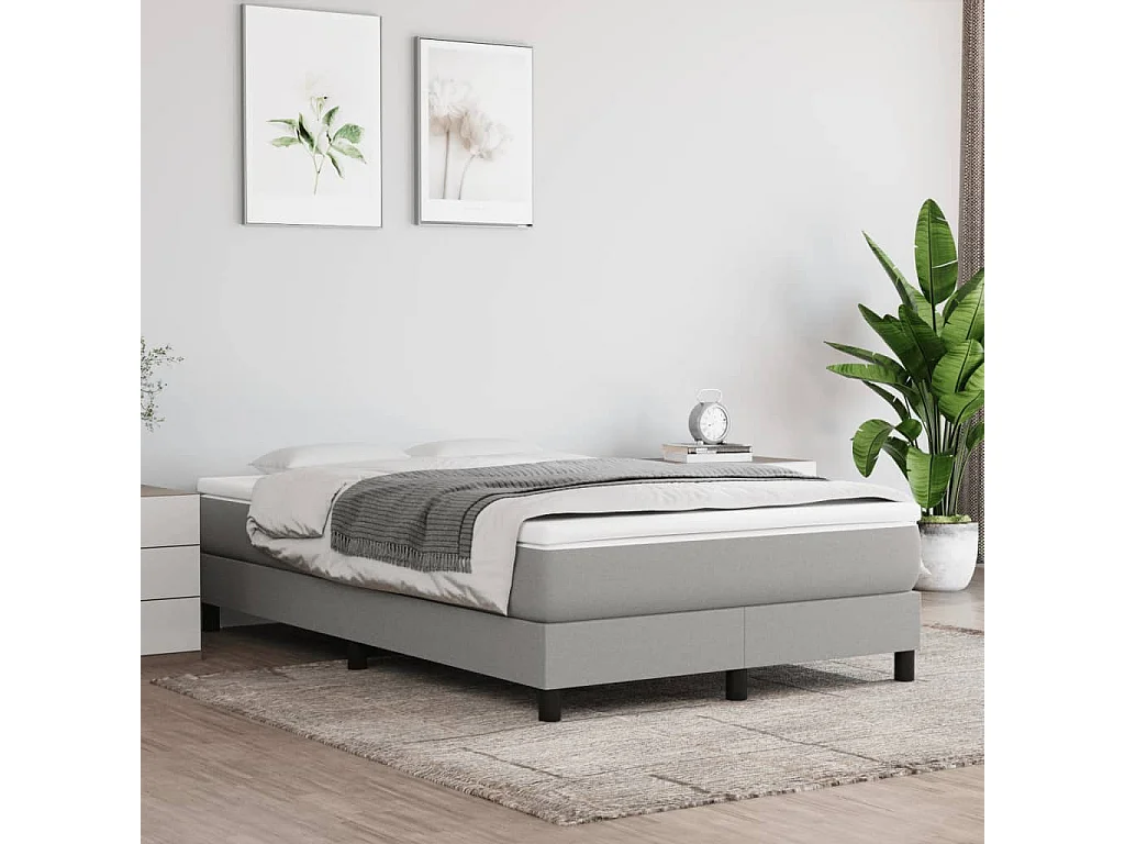 Ensemble complet boxspring + matelas gris clair 120x190 cm tissu FR98302