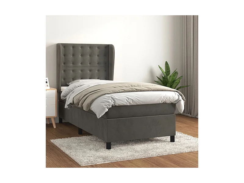 Conjunto Boxspring - 90x190 cm + colchón terciopelo gris oscuro ES975391