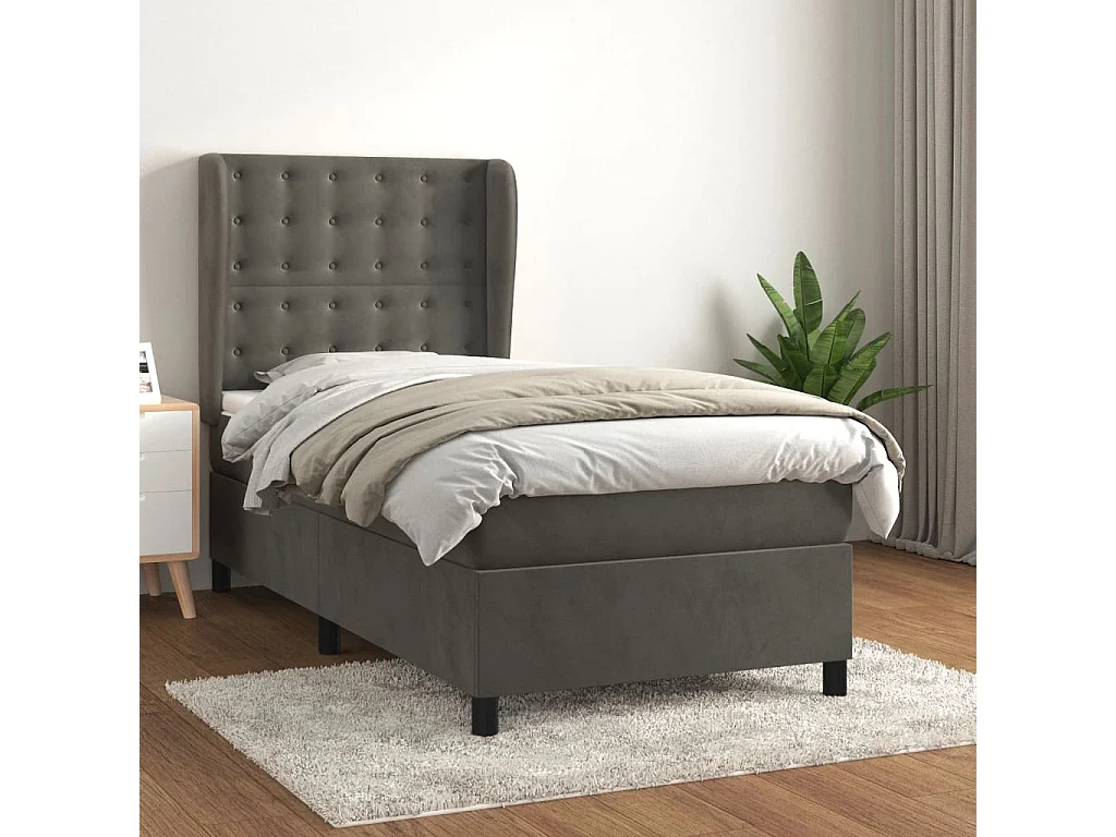 Conjunto Boxspring - 90x190 cm + colchón terciopelo gris oscuro ES975391