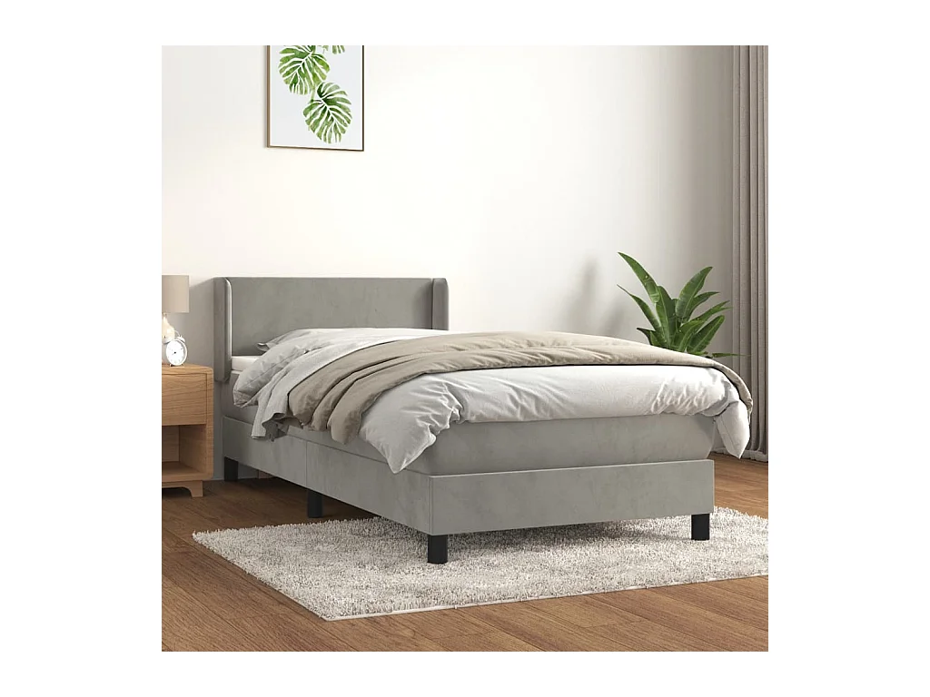 Boxspring met matras fluweel lichtgrijs 90x190 cm BE731412