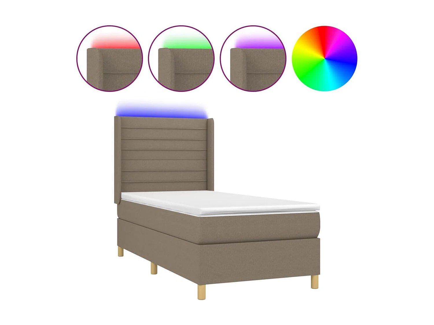Ensemble complet boxspring + matelas et LED Taupe 80x200cm Tissu FR33225