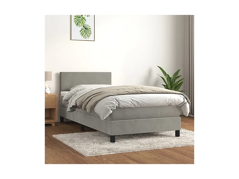 Ensemble complet boxspring + matelas Gris clair 90x190 cm Velours FR52267