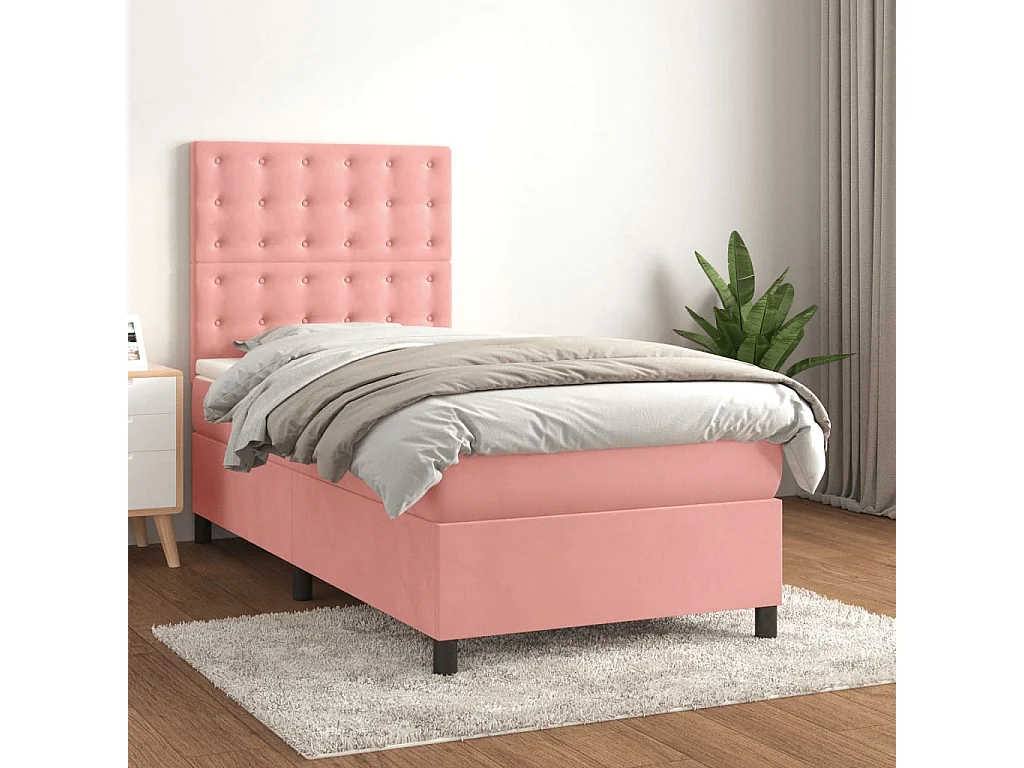Conjunto Boxspring - 80x200 cm + colchón terciopelo rosa ES656934