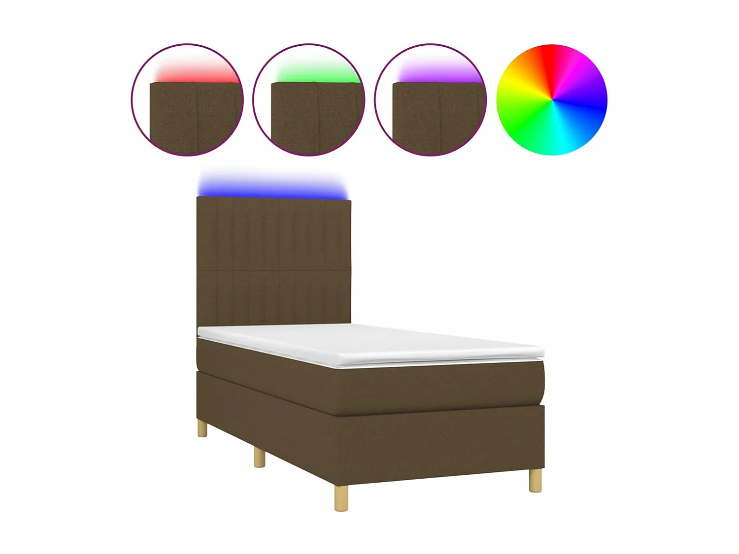 Cama continental c/ colchão/LED 100x200cm tecido castanho-escuro PT589364