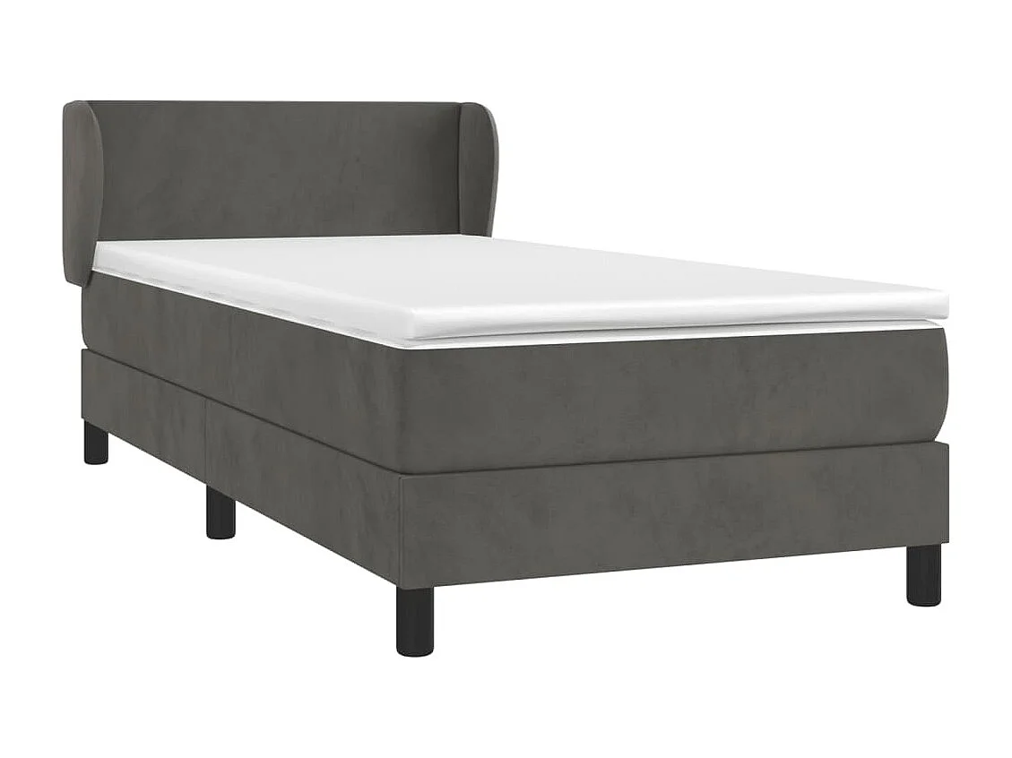 Cama continental com molas+ colchão 100x200 cm veludo cinza-escuro PT274544