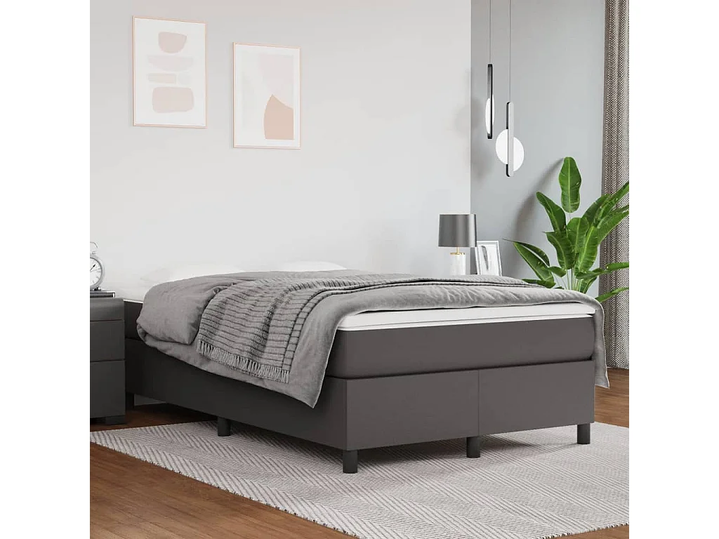 Cama continental boxspring com colchão 120x190 cm couro artificial cinzento PT646007