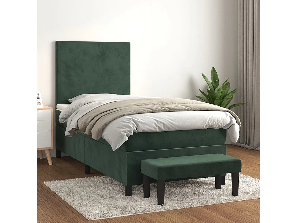 Cama continental com molas+ colchão 80x200 cm veludo verde-escuro PT291602