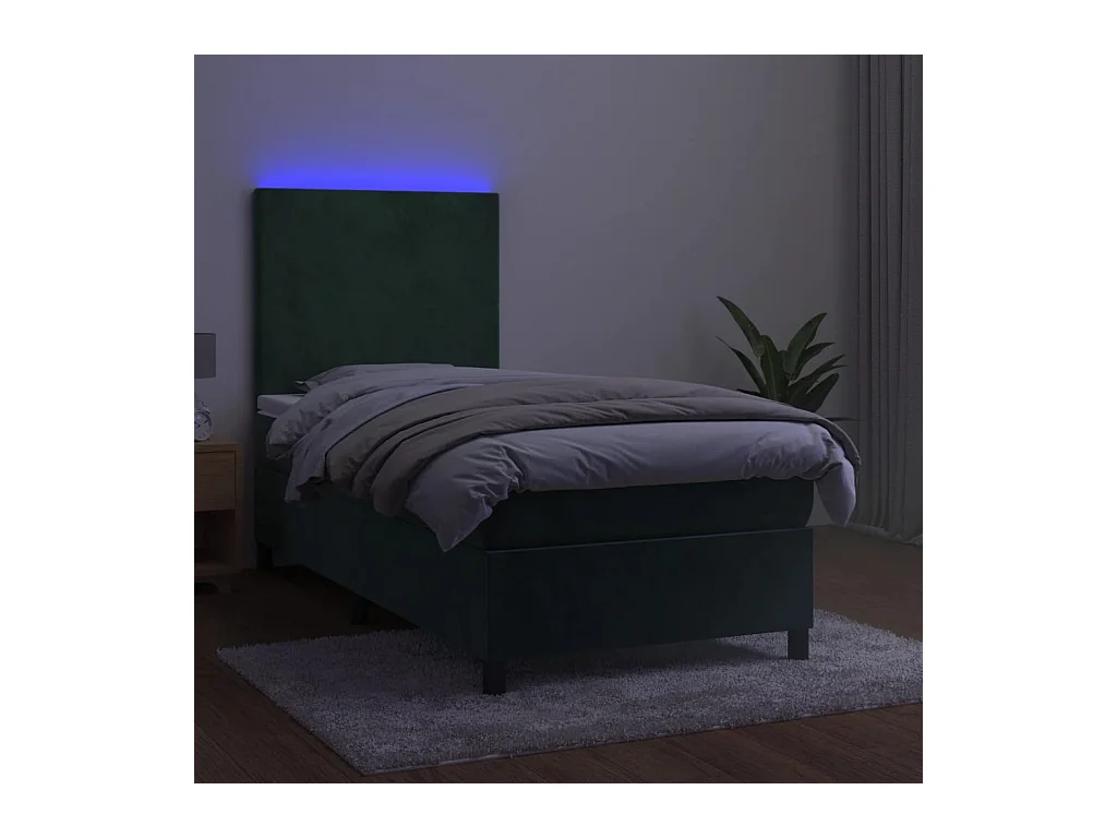 Boxspring met matras en LED fluweel donkergroen 90x190 cm BE687176