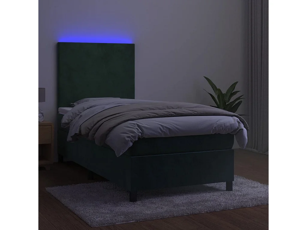Cama continental c/ colchão/LED 90x190 cm veludo verde-escuro PT828101