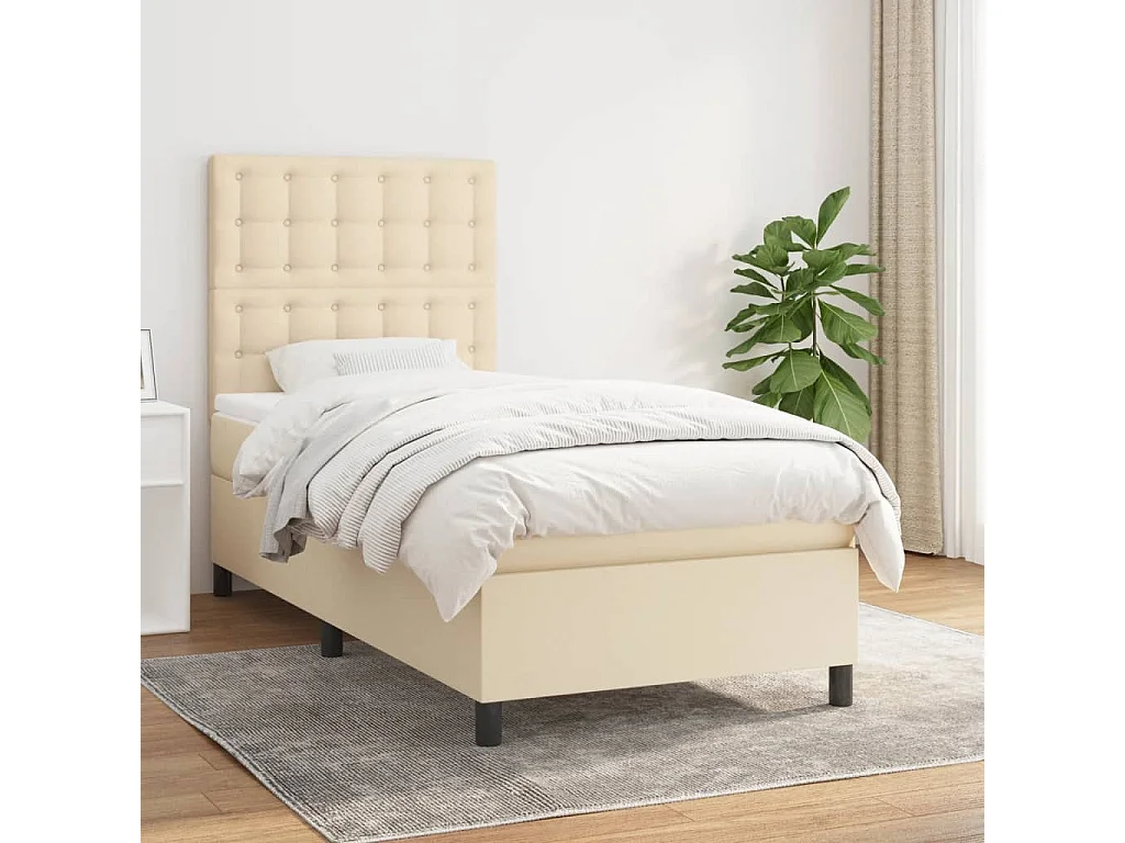 Cama continental com molas+ colchão 90x190 cm tecido cor creme PT392978
