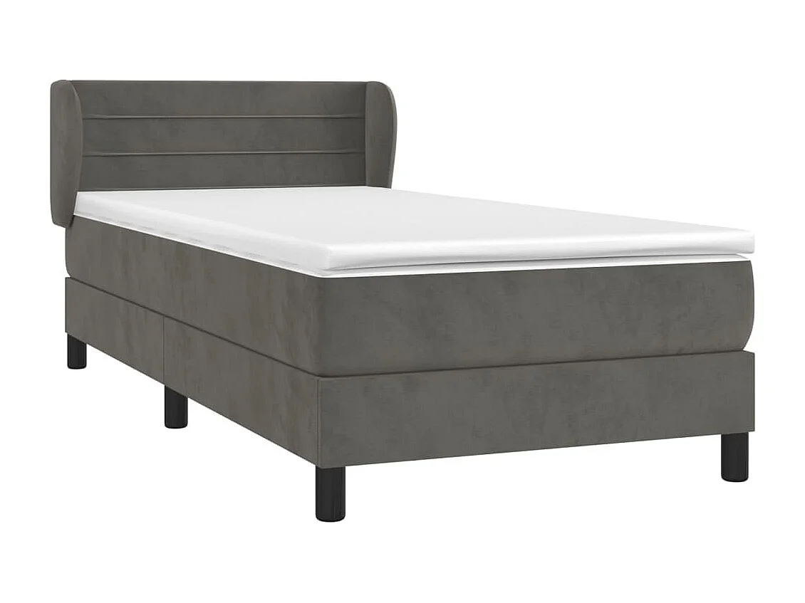 Cama continental com molas+ colchão 100x200 cm veludo cinza-escuro PT675005