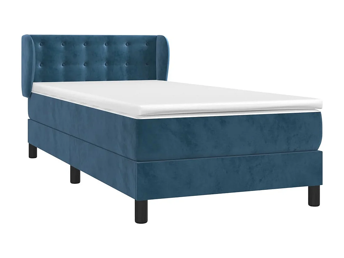 Cama continental com molas+ colchão 100x200 cm veludo azul-escuro PT220364
