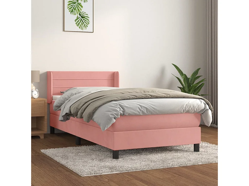 Conjunto Boxspring - 90x200 cm + colchón terciopelo rosa ES645734