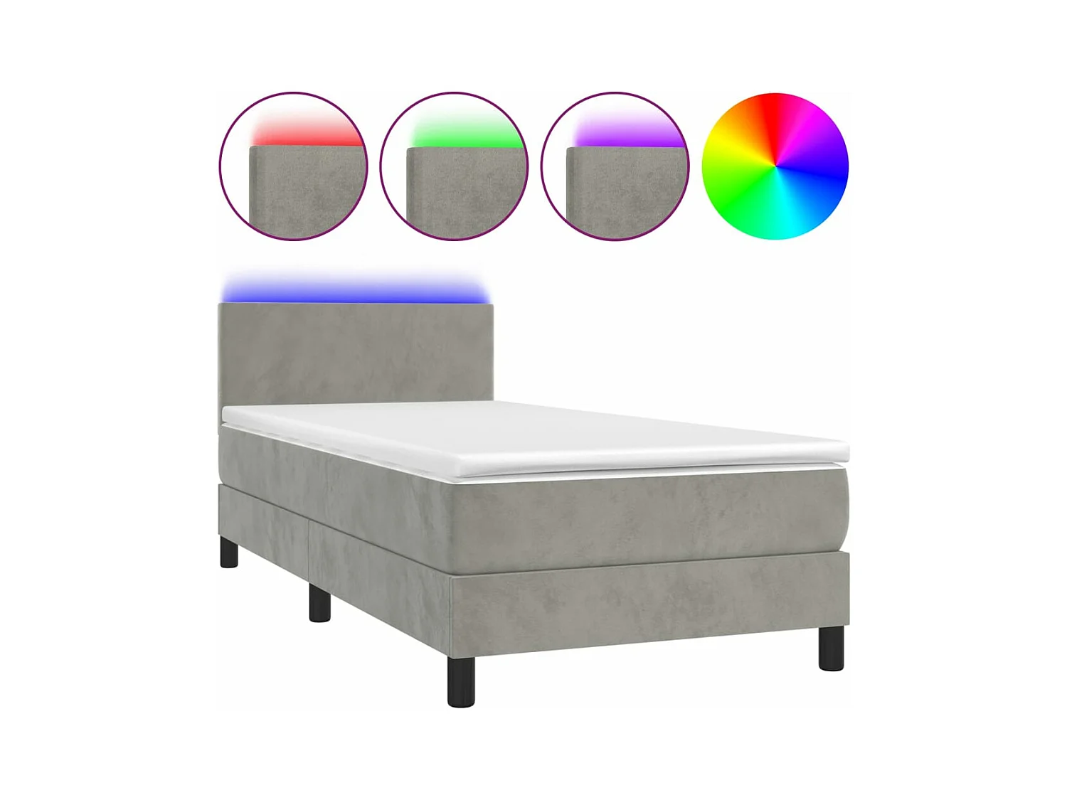 Boxspring met matras en LED fluweel lichtgrijs 90x190 cm BE688013