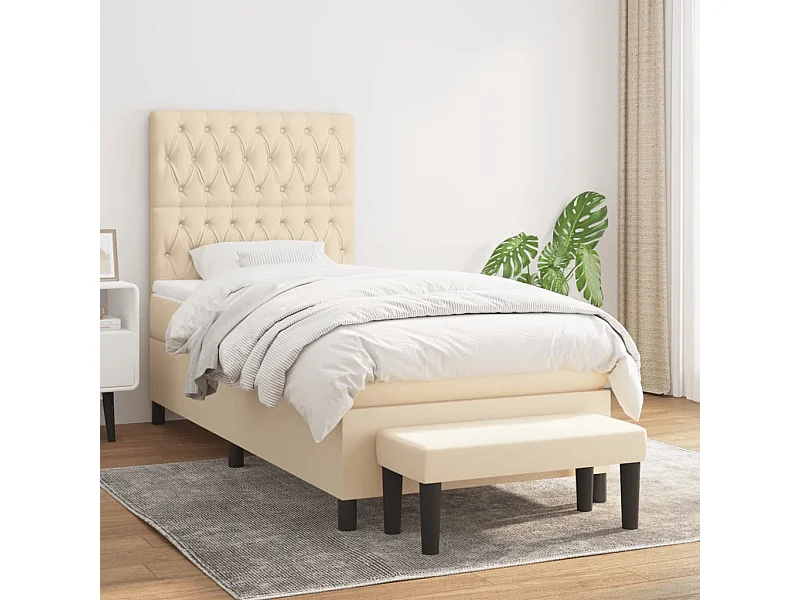 Cama continental com molas+ colchão 90x190 cm tecido cor creme PT898896