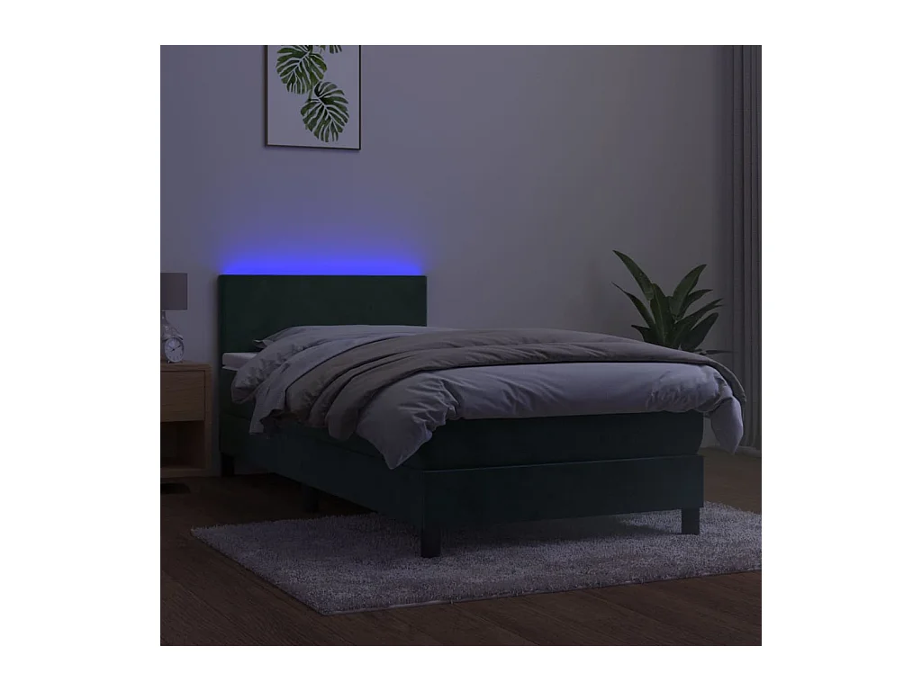 Boxspring met matras en LED fluweel donkergroen 90x190 cm BE276522