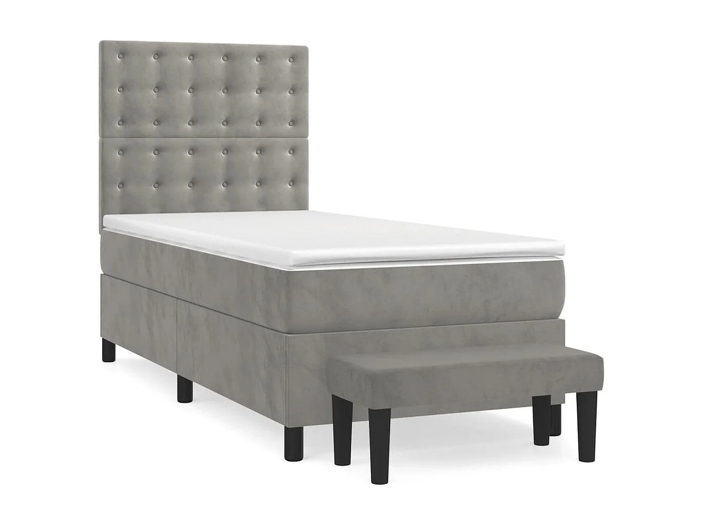 Cama continental com molas+ colchão 90x190 cm veludo cinza-claro PT786162