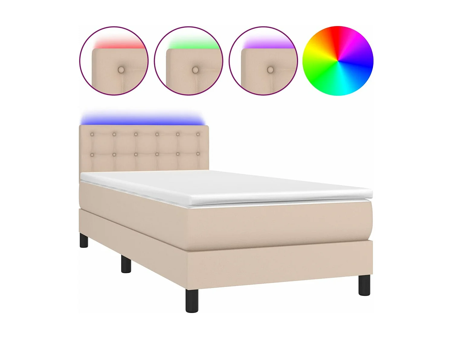 Conjunto Boxspring - 90x190 cm colchón LED cuero sintético capuchino ES237550