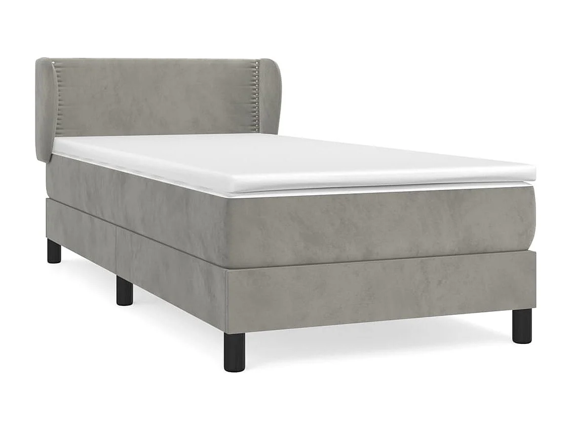 Conjunto Boxspring - 90x190 cm + colchón terciopelo gris claro ES548655