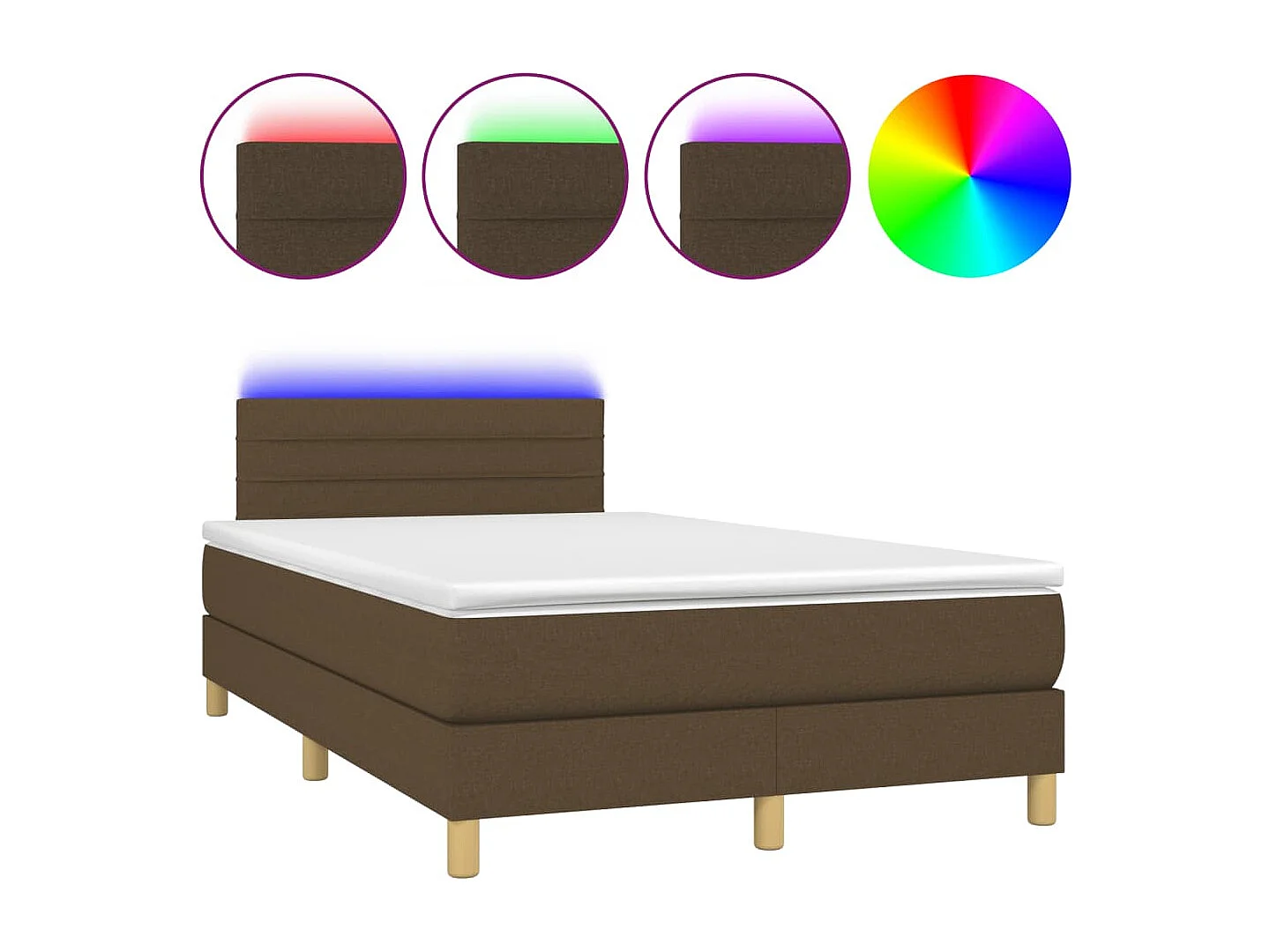 Cama continental c/ colchão/LED 120x190cm tecido castanho-escuro PT648671