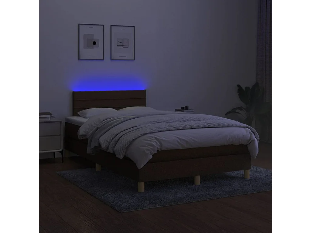 Cama continental c/ colchão/LED 120x190cm tecido castanho-escuro PT648671